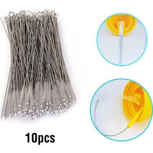 10pcs Baby Milk Feeding Bottle Drink Water Cup Straw Washing Brush Cleaner Stainless Steel Handle Spiral Soft Hair Cleaning Tool