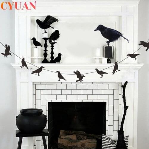 Halloween Black Crows Decorations Hanging Crow Banner Garlands Black Birds Crow Fake Raven Halloween Party Home Decor Supplies
