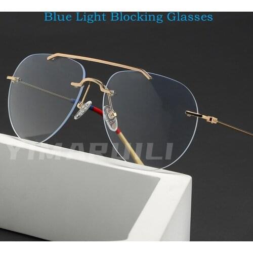 YIMARUILI Ultralight Mens and Womens Rimless Glasses Blue-ray Blocking Glasses Big Frame Pilot Anti-Blu-ray Glasses 1870