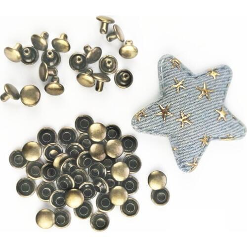 100 Pcs Bronze Metal Double Cap Side Round Rapid Rivet Leather Belt Wallet Bag Shoe Clothes Decorative DIY Nailhead Spike Stud