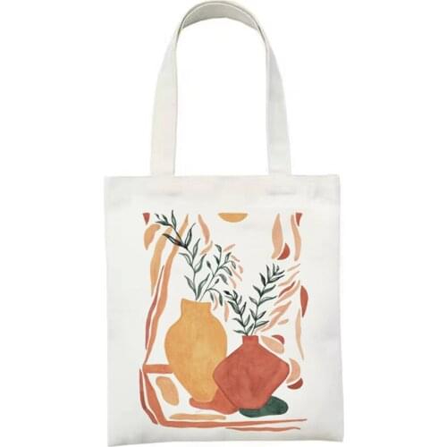 Beautiful Pictures Bouquet Flowers Bottle Moon Pattern Printed Bag Women Canvas Tote Eco Shopping Shoulder Bag Female Foldable