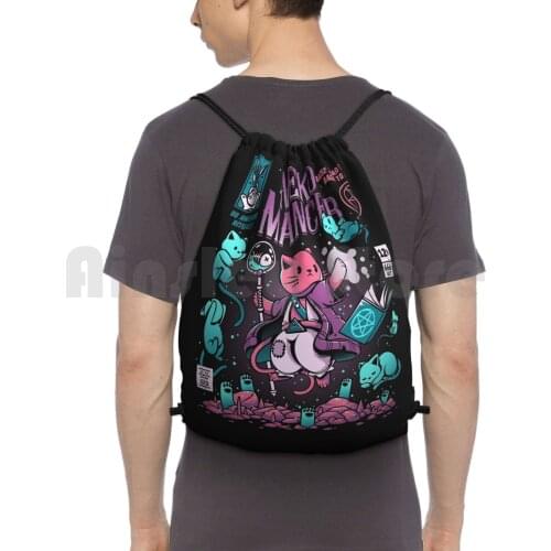 Nekomancer Backpack Drawstring Bags Gym Bag Waterproof Cats Kitty Cute Comics Old Dead Spooky Creepy Halloween Horror