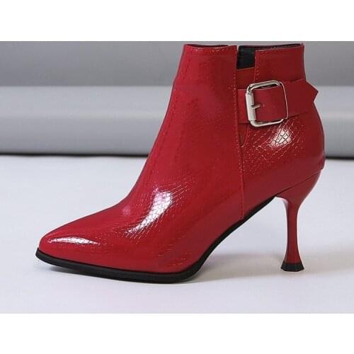Stiletto Heels Serpentine Short Ankle Boot Women Autumn Winter High Heeled Pointed Toe Leather Pumps Booties