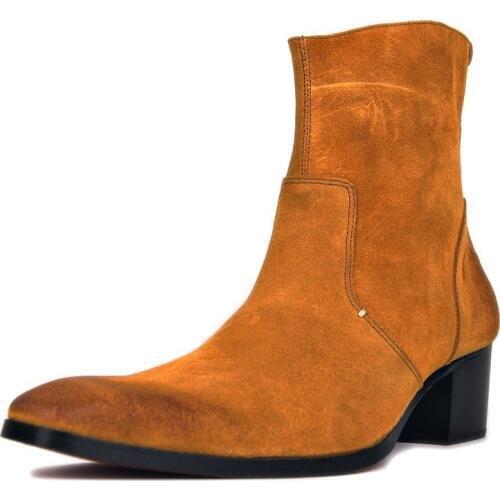 Plus Size Winter Men Real Suede Leather Combat Boot Med Heels Cowboy Riding Boots Office Man Safety Shoes Motorcycle Biker Boots