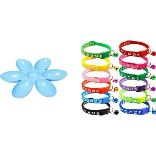 1X 6 In 1 Pet Bowls Food Feeder Dog Water Bottle & 12X Cat Collar And Bell With Safety Quick Release Break Away Buckle