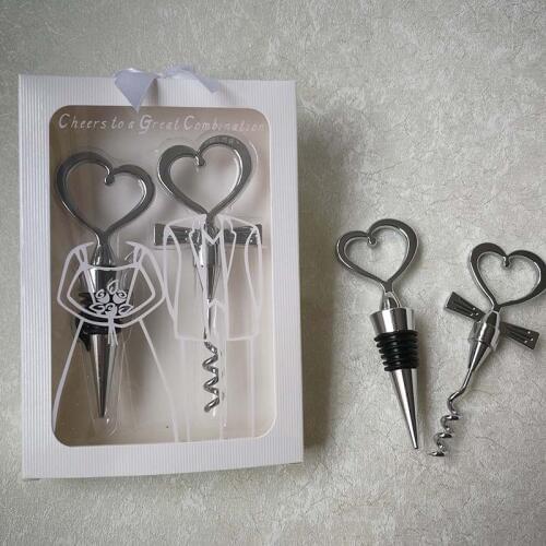200pcs=100sets/lot Cheers to a Great Combination Wine Bottle Corkscrew and Stopper Sets Wedding souvenirs
