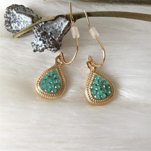 2019 F/W new arrival gold color or rhodium color small water drop with green stone drop earrings for women jewelry fashion