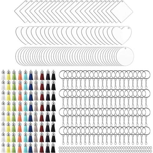 320 Pcs Acrylic Keychain Blank Key Rings Set Include Tassels, Key Chain Rings and Jump Rings for DIY Keychain Crafting