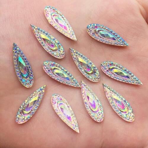 360PCS shiny AB Resin 6*20mm Peacock eye Teardrop Flat back rhinestone scrapbook DIY Wedding applique ornament SF601*6