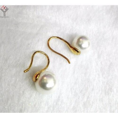 5 pairs / lot women Jewelry Earrings 12mm white shell pearl dangle gold color hook earring Natural shell pearl