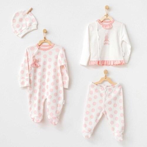 Andywawa AC21134 Polka Dot 4lü Baby Hospital Out Jumpsuit Set Pink