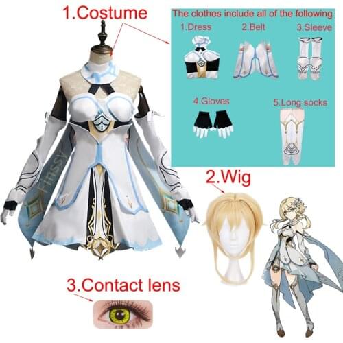 Anime costumes Genshin Impact Lumine Cosplay Costume Halloween Carnival Dress Including Gloves Socks Lolita Maid Uniform