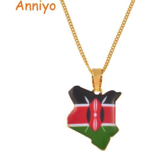 Anniyo Map of Kenya Flag Enamel Pendant Necklaces Jewellery Gold Color African Country Map Jewelry kenyans Map Gift #167106
