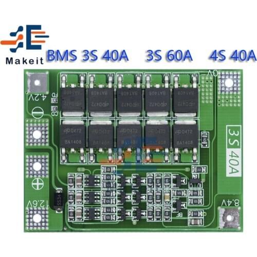 Smart BMS 3S 4S 40A 60A 12v 48v 18650 Li-ion Lithium Battery Charger Protection balance Board with balancers equalizer