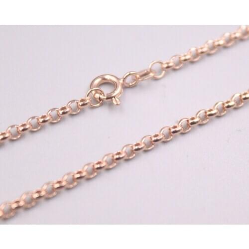 Free Shipping Real 18K Rose Gold Necklace Women Luck Rolo Cable Chain Necklace 22inch 2.5mmW 3.8-4.2g