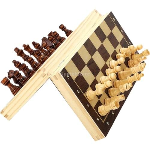 Wooden Chess Set Folding Magnetic Large Board With 34 Chess Pieces Interior For Storage Portable Travel Board Game Set For Kid