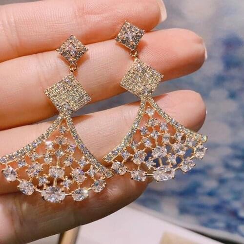 Geometric famous Design Luxury Popular Water Drop Full Mirco Paved Cubic Zirconia Wedding Earring Fashion Jewelry E9337