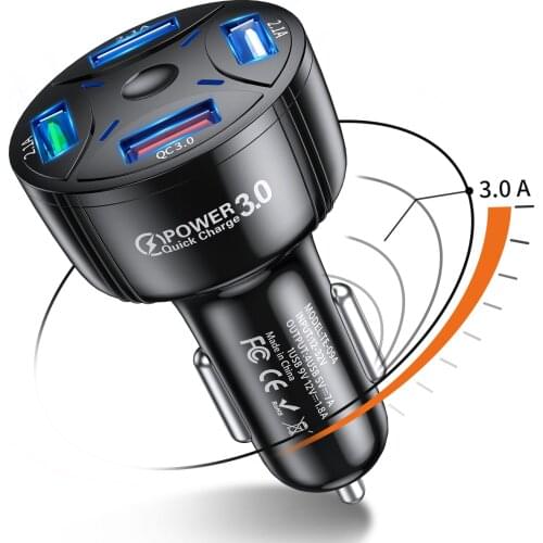 GTWIN Car Charger Quick Charge 4.0 USB Charger 4 Ports Fast Charger Mobile Phone Charger for Samsung Xiaomi iPhone USB Adapter