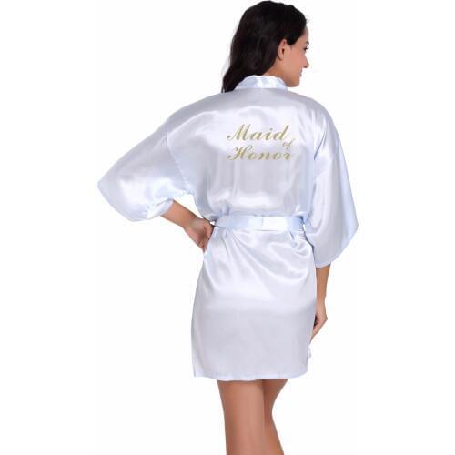 Women Light Blue Bathrobe Letter Maid of Honor robe Get Ready Robes Bridal Party Gift Dressing Gowns Pink/blue/purple/red