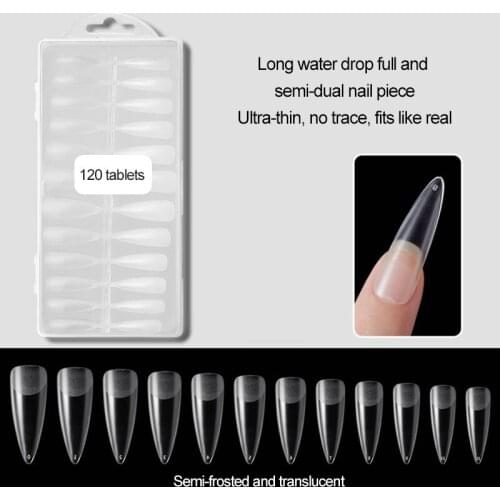 120Pcs Full Cover Fake Nail Artificial Press on Long Ballerina Clear Ultra-thin Frosted False Coffin Nails Art Tip Manicure Tool