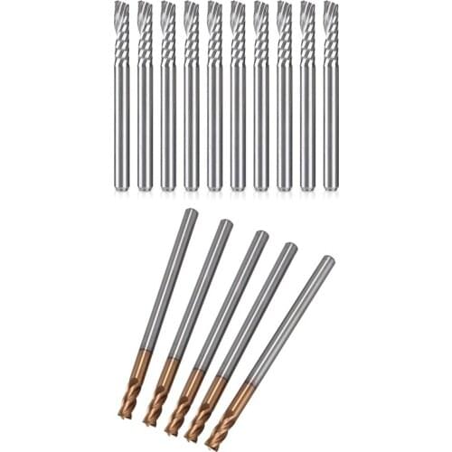 5 Pcs 3mm Solid Carbide Endmills Endmill D3X8XD4X50L & 10 Pcs CNC Router Bits 1/8 Inch Shank Spiral Upcut Router Bit
