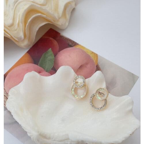 Korean Version Of Asymmetric Round Rhinestone Earrings New Womens Fashion Simple Stud Earrings