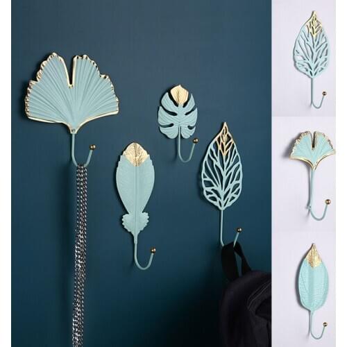 Nordic Hook Leaf Shape Hanging Hook Wall Gold Leaf Racks Door Window Iron Rack Small Key Hook Home Space Saving Storage Hook