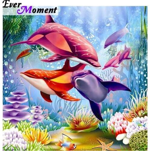 Square Drill Diamond Painting Cross Stitch Dolphin family 5D Diamond Mosaic Embroidery Canvas Home Decoration Painting ASF650