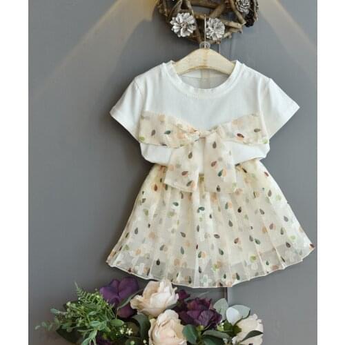 Summer Suit New Girls Bow Stitching + Floral Short Skirt Two-piece Suit Toddler Girl Outfits Kids Boutique Clothing Wholesale