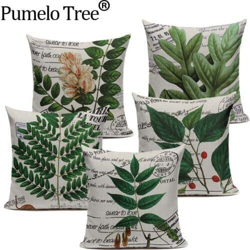Retro Linen Cotton Tropical Vintage American monstera Green Leaves Almofadas 45Cmx45Cm Home Decor Sofa Handmade Pillow Cover