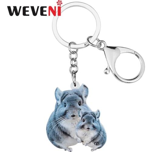 WEVENI Mothers Day Acrylic Sweet Chinchilla Rat Keychains Ring Fashion Car Purse Key Chain Charms Gift Jewelry For Women Girls
