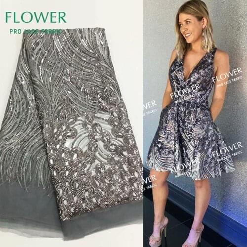 Fashion Silver Sequins African French Net Lace Fabric Indian Women Wedding Bride Prom Dresses Sewing Fabrics Sequined Mesh Lace