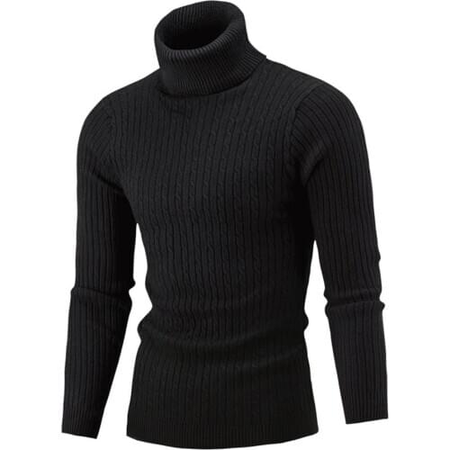Casual Winter Sweaters for Men Solid Color Turtle Neck Ribbed Twist Sweater Pullovers Turtleneck Male Sweaters Mens Clothing