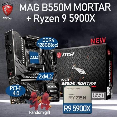 Motherboard Combo MSI MAG B550M MORTAR + AMD Ryzen 9 5900X DDR4 128Gb M.2 PCI-E 4.0 Chia B550 Placa-mãe Set AM4 Desktop AMD B550