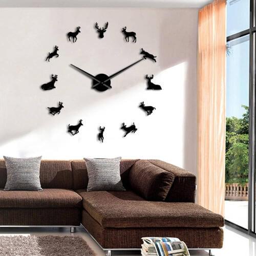 Wild Animal Deer Head DIY Wall Clock Modern Design Deer Hunter Big Clock Wall Sticker Reloj De Pared Home Clock Watches