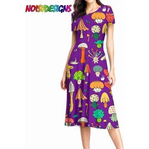 NOISYDESIGNS Summer 2021 Womens Loose Casual Round Neck Short Sleeve Dresses Colorful Mushroom Fungus Pattern Womens Dresses
