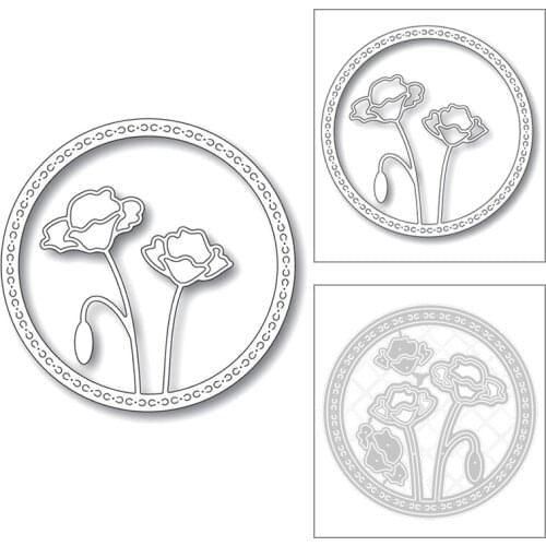 2020 New Round Frame Branches Flower Leaf Embossing Background Metal Cutting Dies For Scrapbooking Greeting Card Making No Stamp