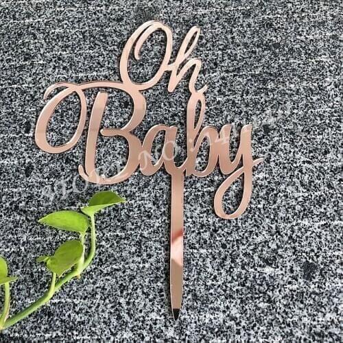 Oh Baby Cake Topper for Baby Shower Cake Decoration Rose Gold Color Acrylic Cake Topper Supplies Birthday Cake Decorating