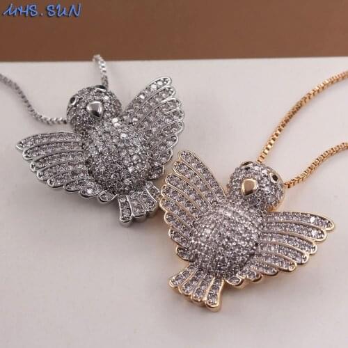 MHS.SUN Mosaic Zirconia Eagle Pendant Necklace Women/Girls Fashion Chain Necklace With AAA CZ Hawk Charm Choker Jewelry 1Pc