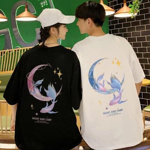 Couple Oversize Shirt Short-sleeved T-shirt Womens T-shirts 2021 Summer Chinese Fashion Streetwear Female Clothing Top Women