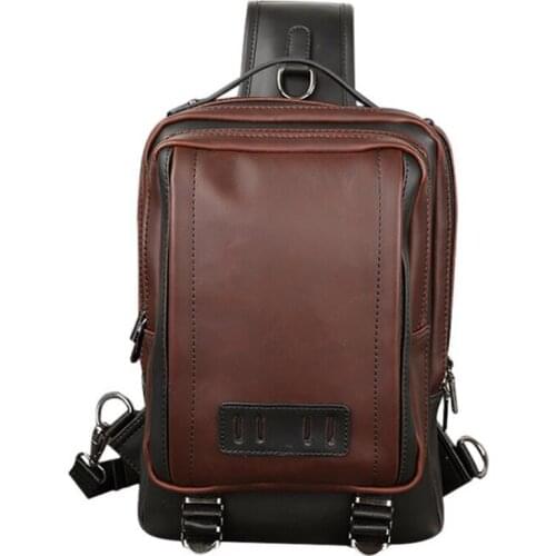 Luxury men chest bag PU Leather Casual Sports Crossbody Shoulder Bag male breast bag Messenger Chest Pack solid color