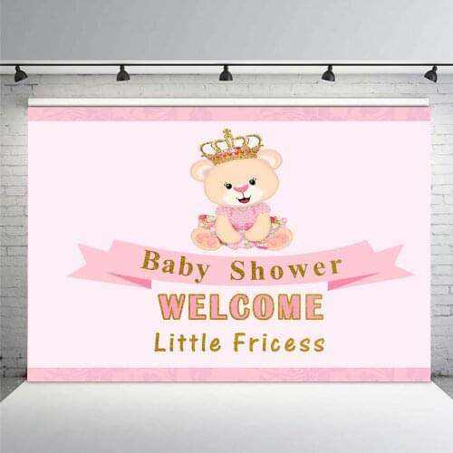 Pink Teddy Bear Baby Shower Photography Backdrop Pink Newborn Girl Floral Birthday Cake Table Background Photoshoot