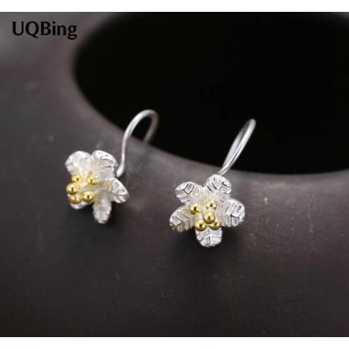 Fashion 925 Sterling Silver Flower Drop Earrings Jewelry Wholesale Pendientes Brincos Jewelry