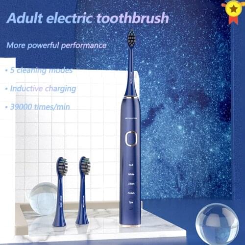Sonic Electric Toothbrush Adult Timer Brush 5 Mode Base charging IPX7 Waterproof Tooth Brushes 2 brush heads replace