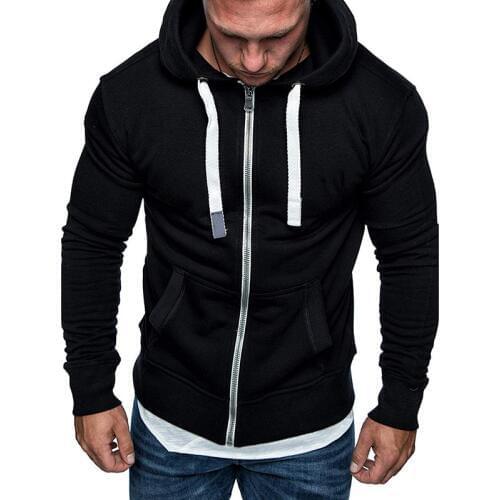 Plus Size Mens Hoodies Tracksuit Autumn Winter Drawstring Pocket Hooded Sweatshirt Long Sleeve Zip Slim Coat Male Jacket