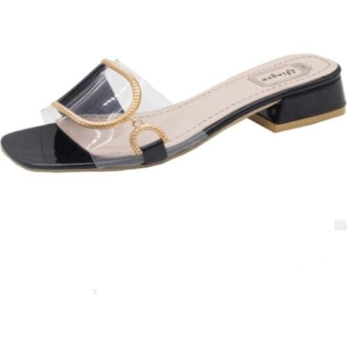 High-heeled slippers women fashion wear new Korean womens sandals metal buckle thick high-heeled sandals