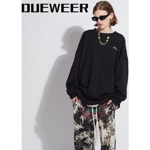 Dueweer Hoodies Sweatshirts Oversized Pullovers High Street Distressed Ripped Sweatshirt Solid Color Long Sleeve Pullover