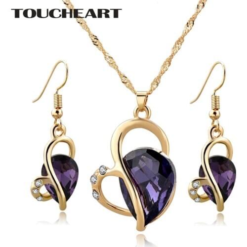 TOUCHEART Purple Heart Shape Wedding Sets Suit For Women Bridal Crystal Earrings Necklaces Statement Boho Jewelry Set SET190005