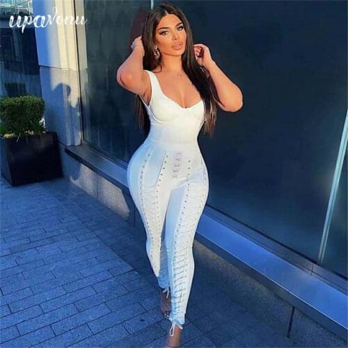 High-quality Womens Bodycon Party Bandage Set 2021 Summer Sexy Vest One-piece + Lace-Up High Waist Pants 2 Two-piece Set
