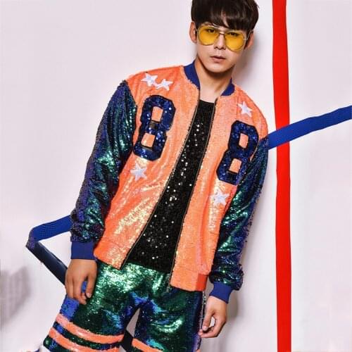 Colorful Color Matching Sequin Suit Ds Dj Outerwear Pants Male Singer Nightclub Bar Stage Performance Costume Rave Outfit XS2216